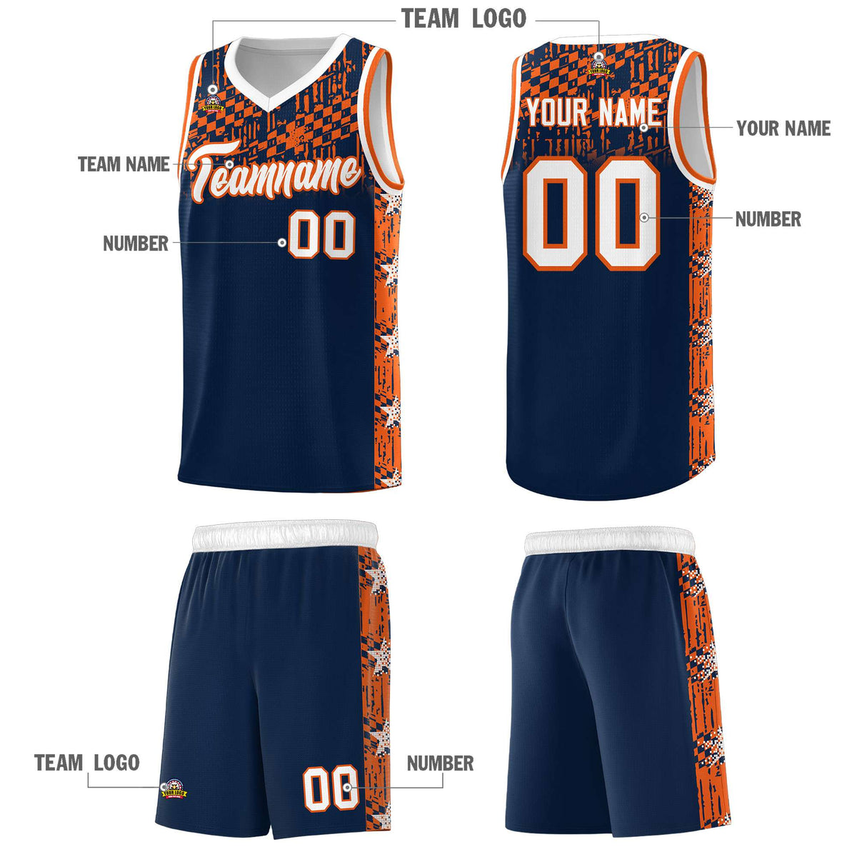 Custom Navy Mosaic Stars Pattern Sports Uniform Basketball Jersey|KXKSHOP