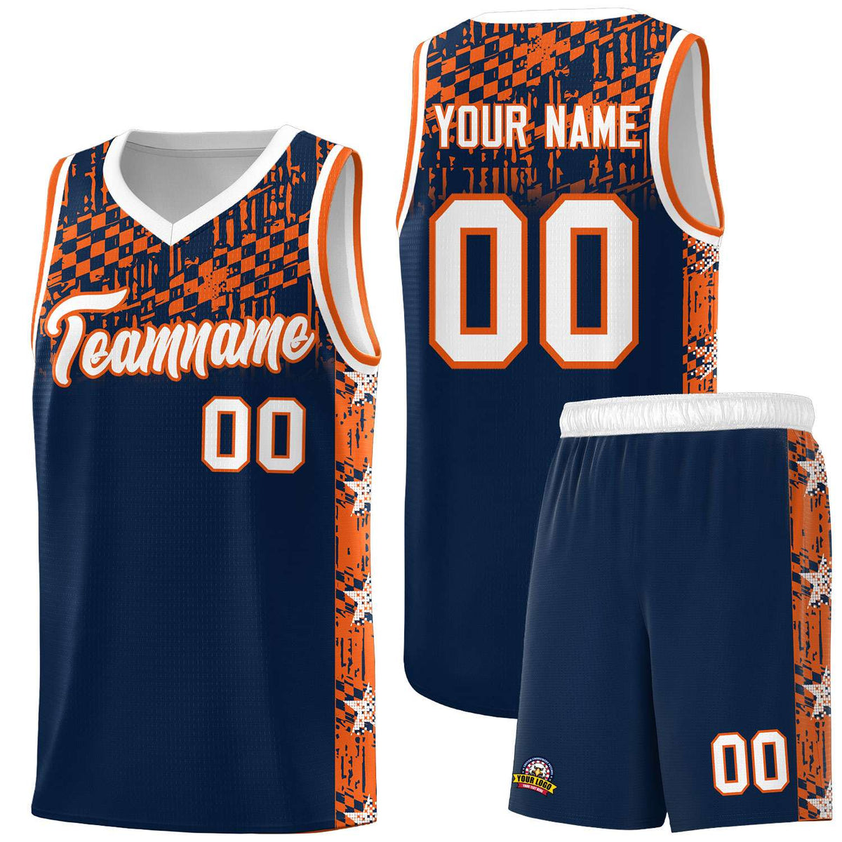 Custom Navy Mosaic Stars Pattern Sports Uniform Basketball Jersey|KXKSHOP