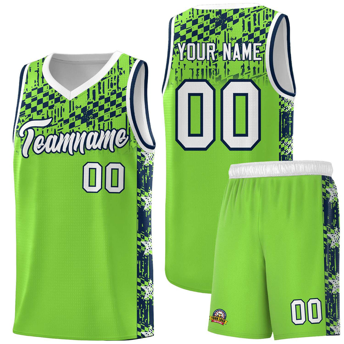 Custom Neon Green Mosaic Stars Pattern Sports Uniform Basketball Jersey|KXKSHOP
