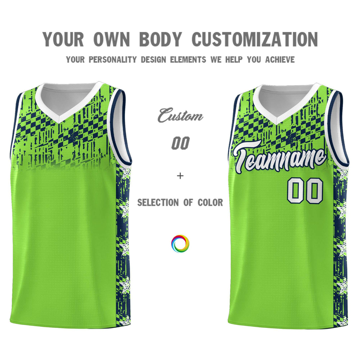 Custom Neon Green Mosaic Stars Pattern Sports Uniform Basketball Jersey|KXKSHOP