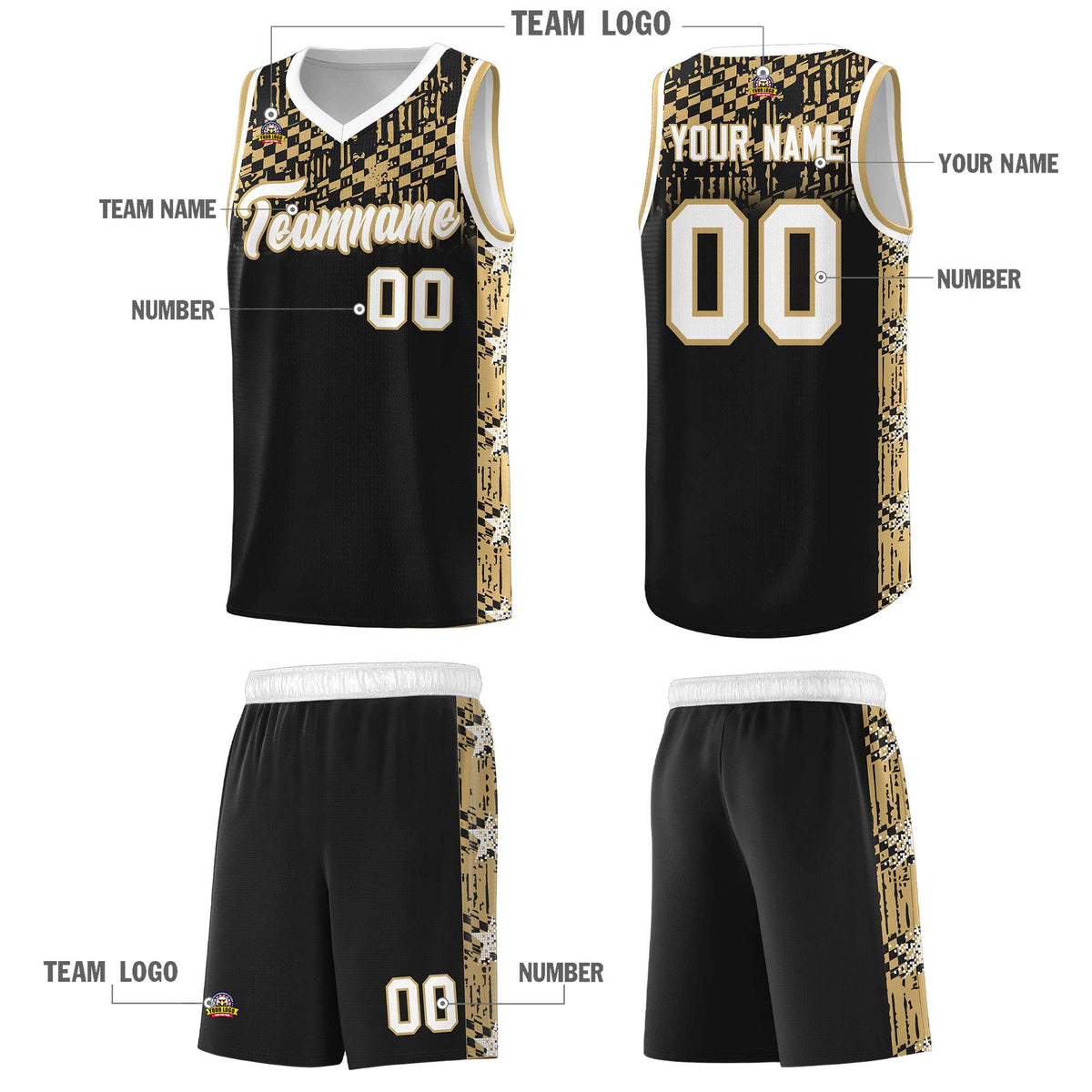 Custom Black Mosaic Stars Pattern Sports Uniform Basketball Jersey|KXKSHOP