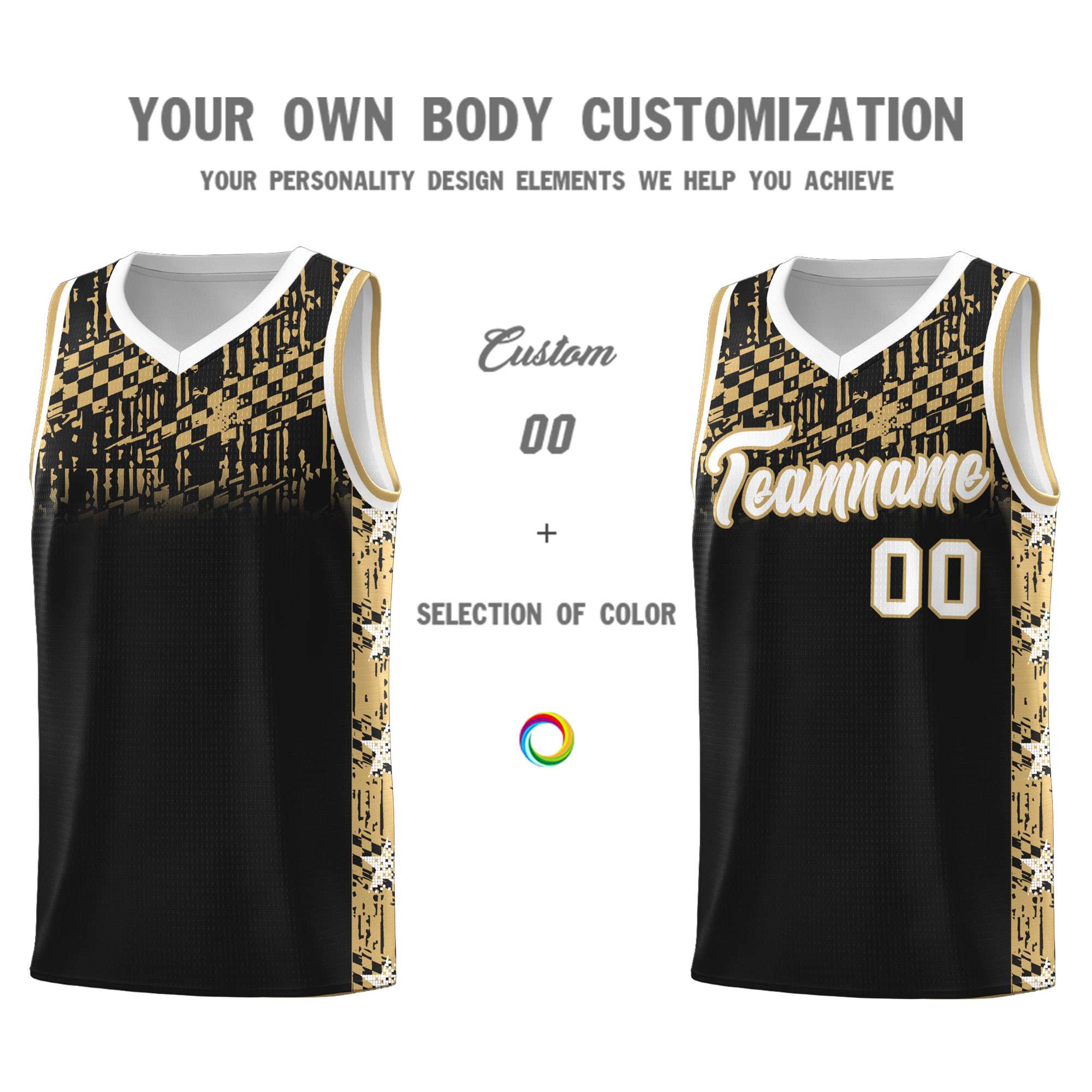 Custom Black Mosaic Stars Pattern Sports Uniform Basketball Jersey|KXKSHOP
