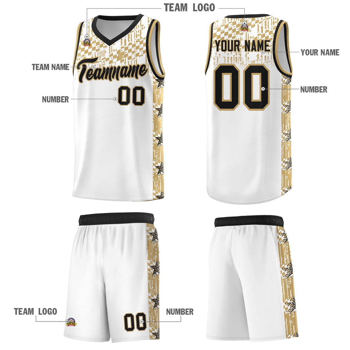 Custom White Mosaic Stars Pattern Sports Uniform Basketball Jersey|KXKSHOP
