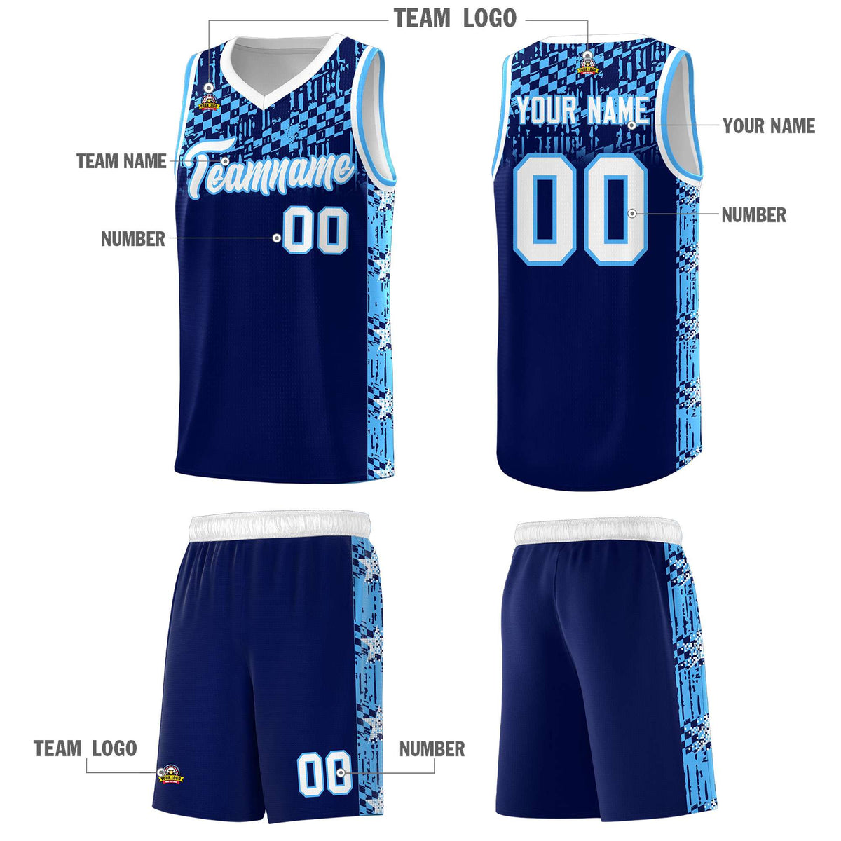 Custom Navy Mosaic Stars Pattern Sports Uniform Basketball Jersey|KXKSHOP