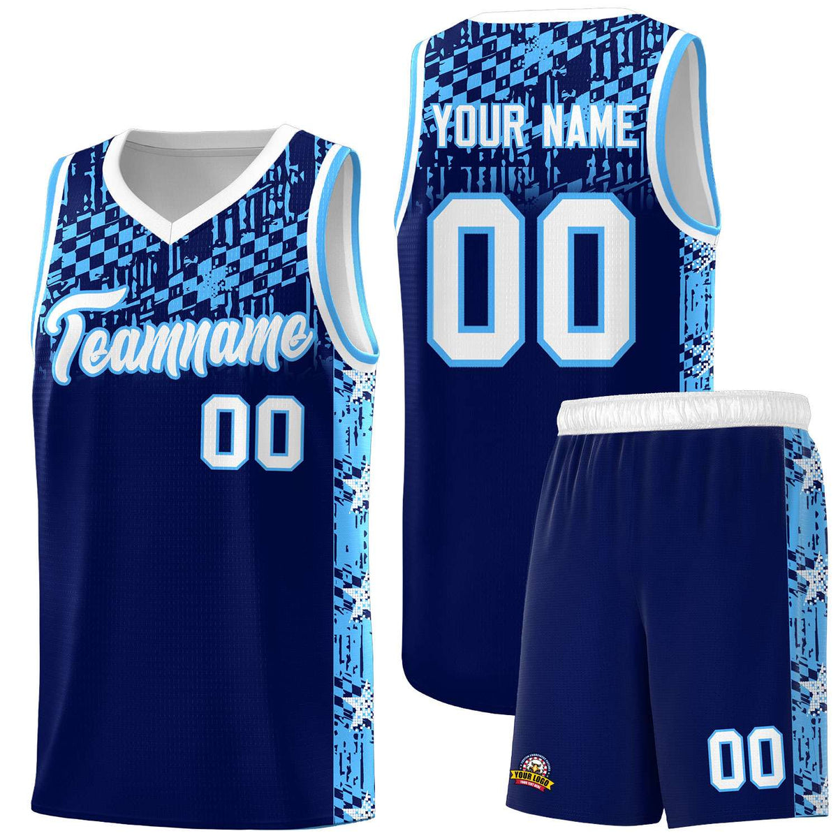 Custom Navy Mosaic Stars Pattern Sports Uniform Basketball Jersey|KXKSHOP
