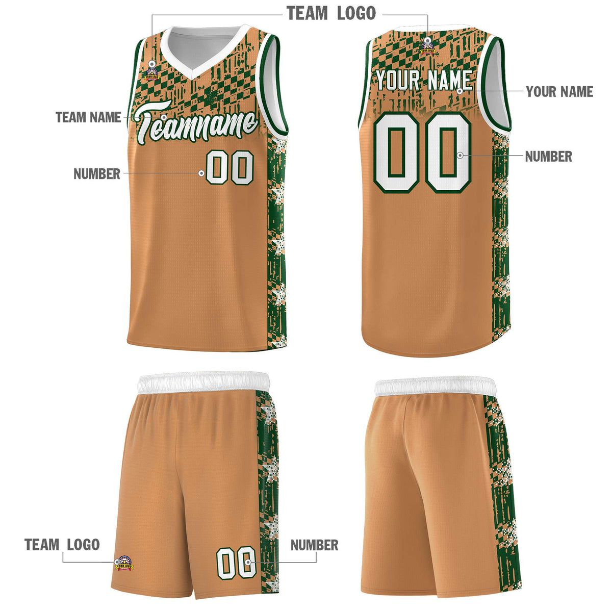 Custom Buckskin Brown Mosaic Stars Pattern Sports Uniform Basketball Jersey|KXKSHOP