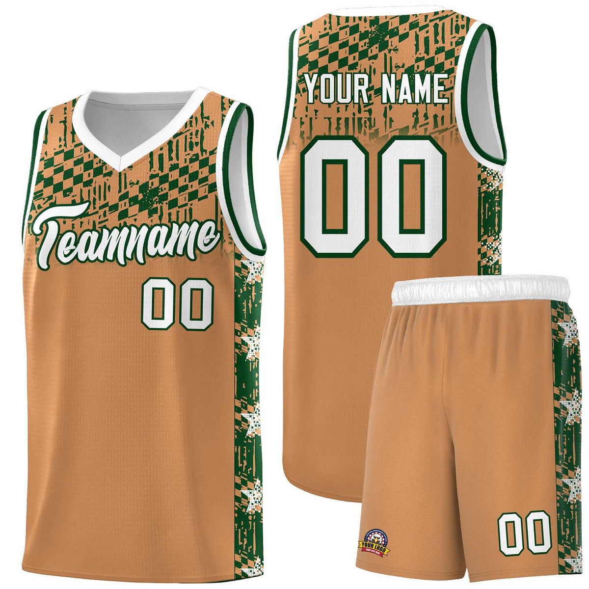 Custom Buckskin Brown Mosaic Stars Pattern Sports Uniform Basketball Jersey|KXKSHOP