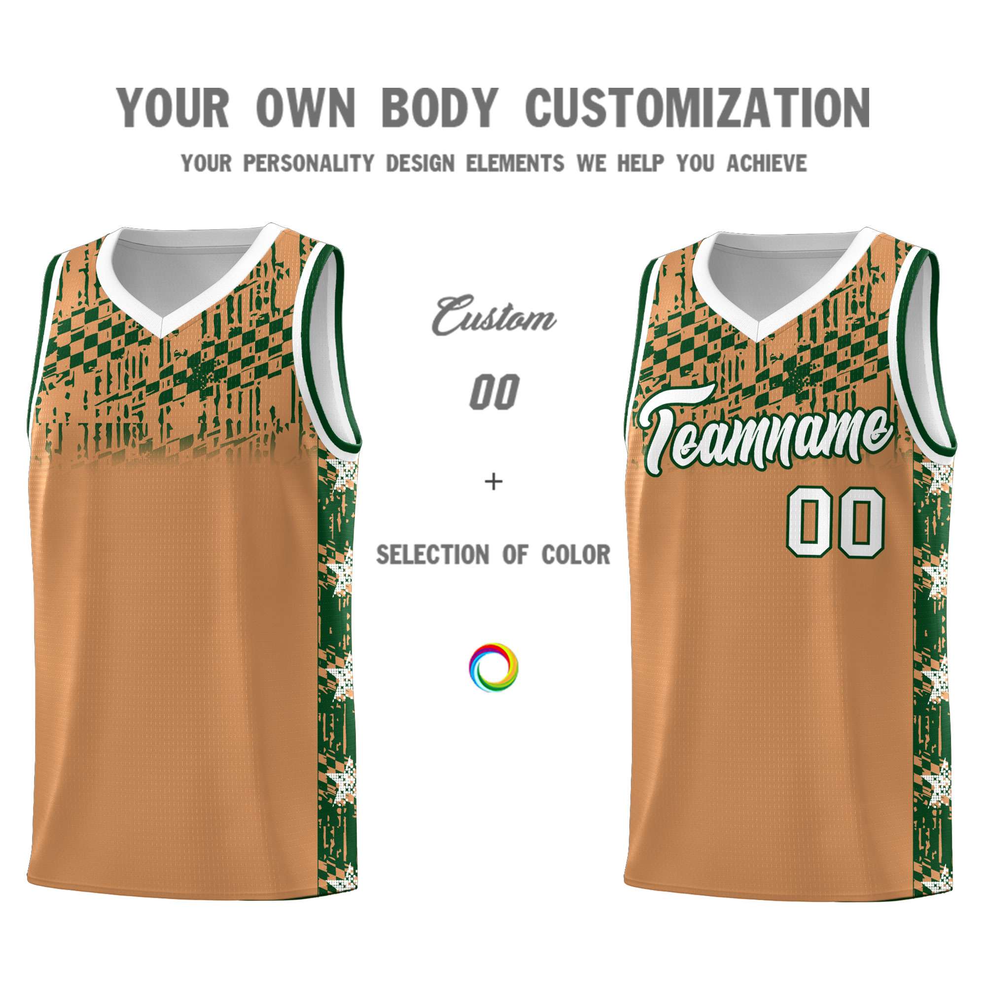 Custom Buckskin Brown Mosaic Stars Pattern Sports Uniform Basketball Jersey|KXKSHOP