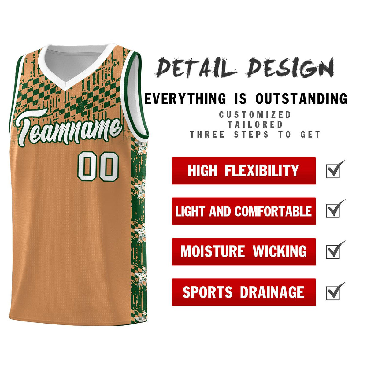 Custom Buckskin Brown Mosaic Stars Pattern Sports Uniform Basketball Jersey|KXKSHOP