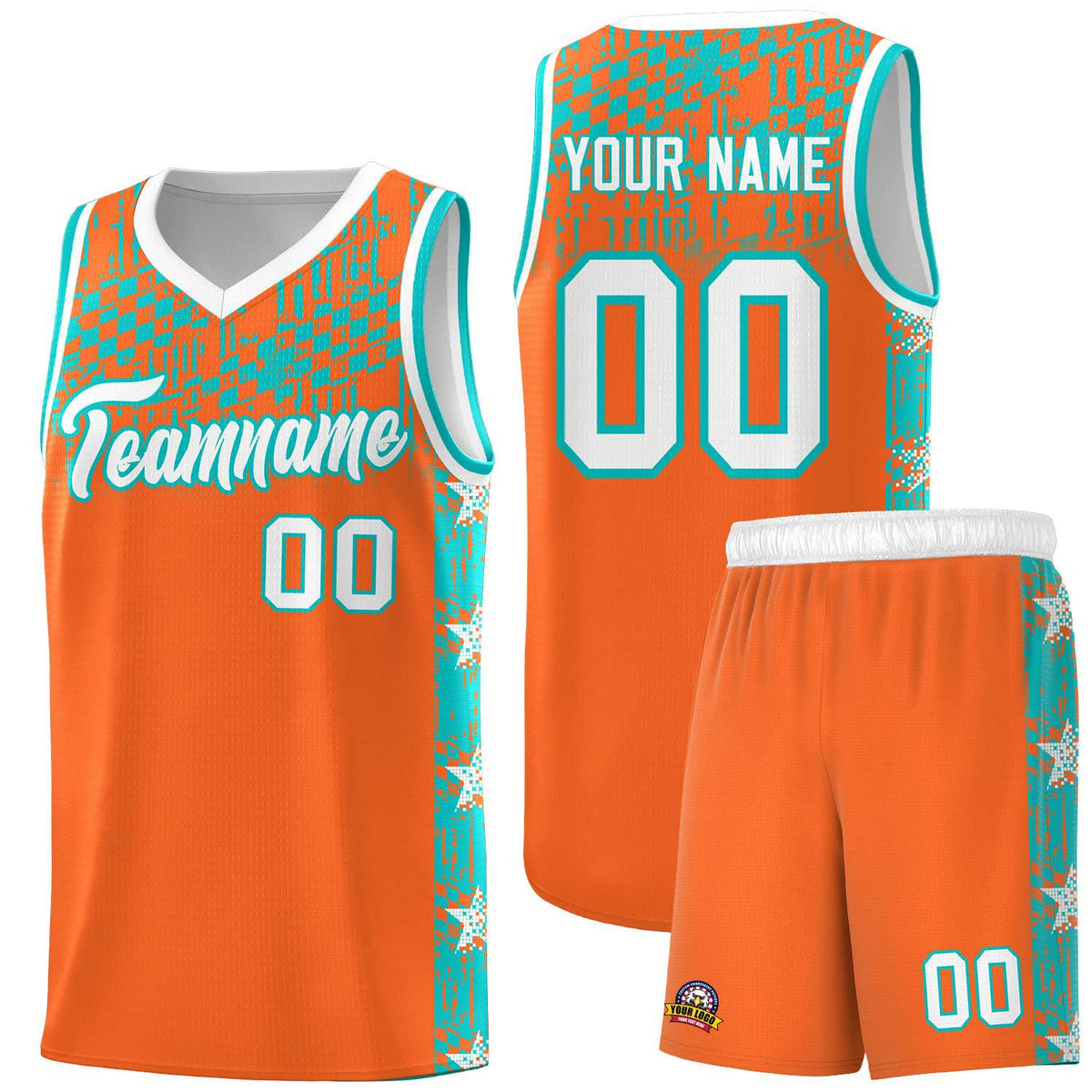 Custom Orange Mosaic Stars Pattern Sports Uniform Basketball Jersey|KXKSHOP