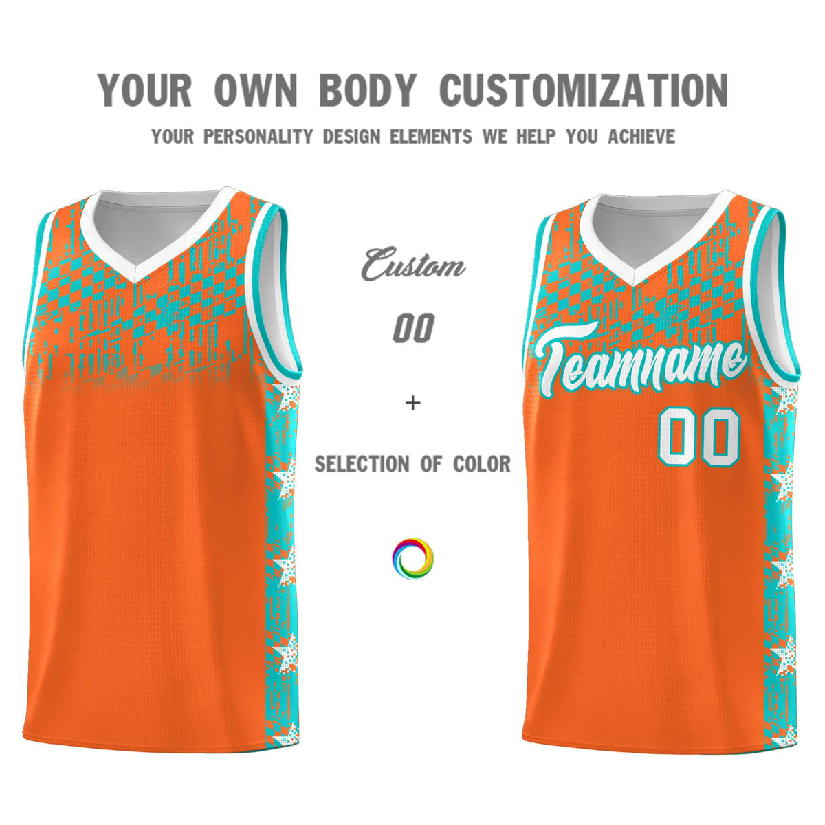 Custom Orange Mosaic Stars Pattern Sports Uniform Basketball Jersey|KXKSHOP