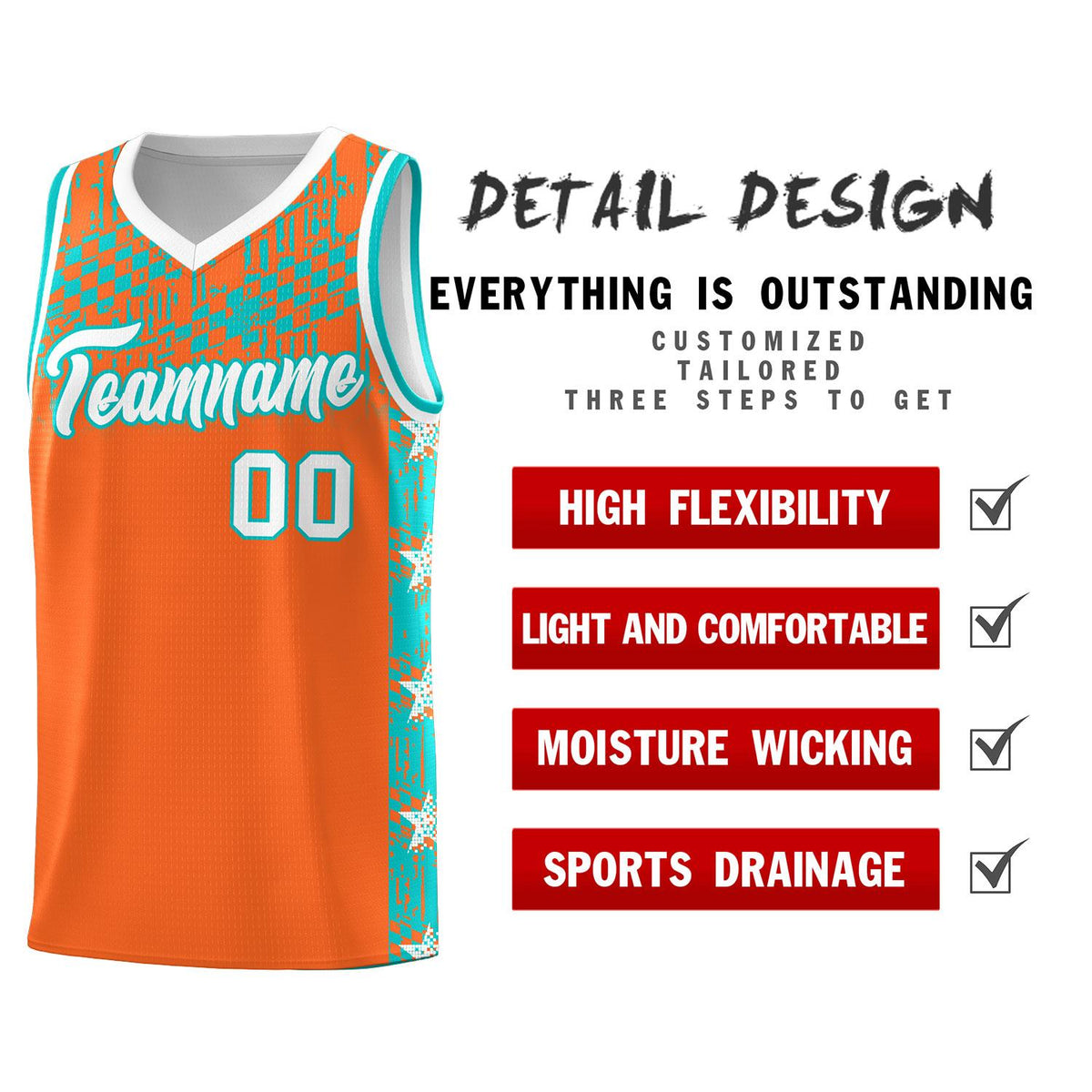 Custom Orange Mosaic Stars Pattern Sports Uniform Basketball Jersey|KXKSHOP