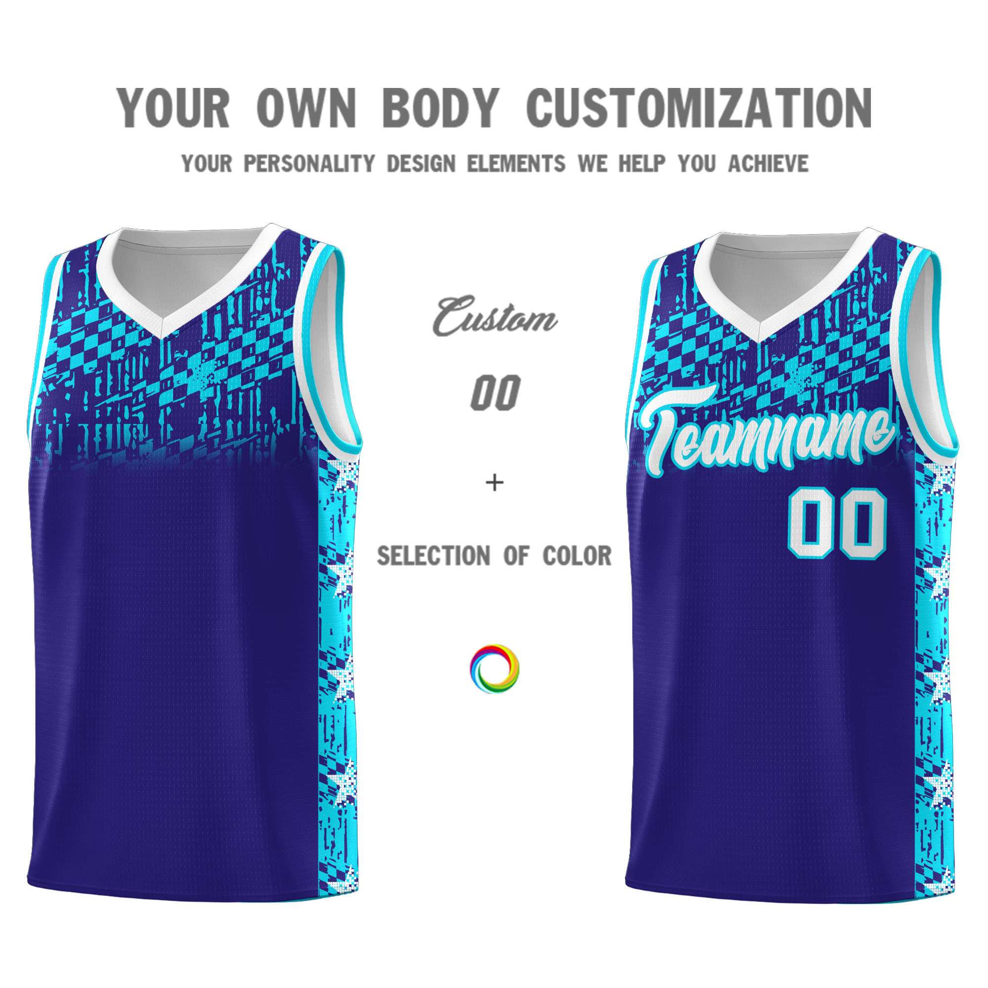 Custom Royal Mosaic Stars Pattern Sports Uniform Basketball Jersey|KXKSHOP
