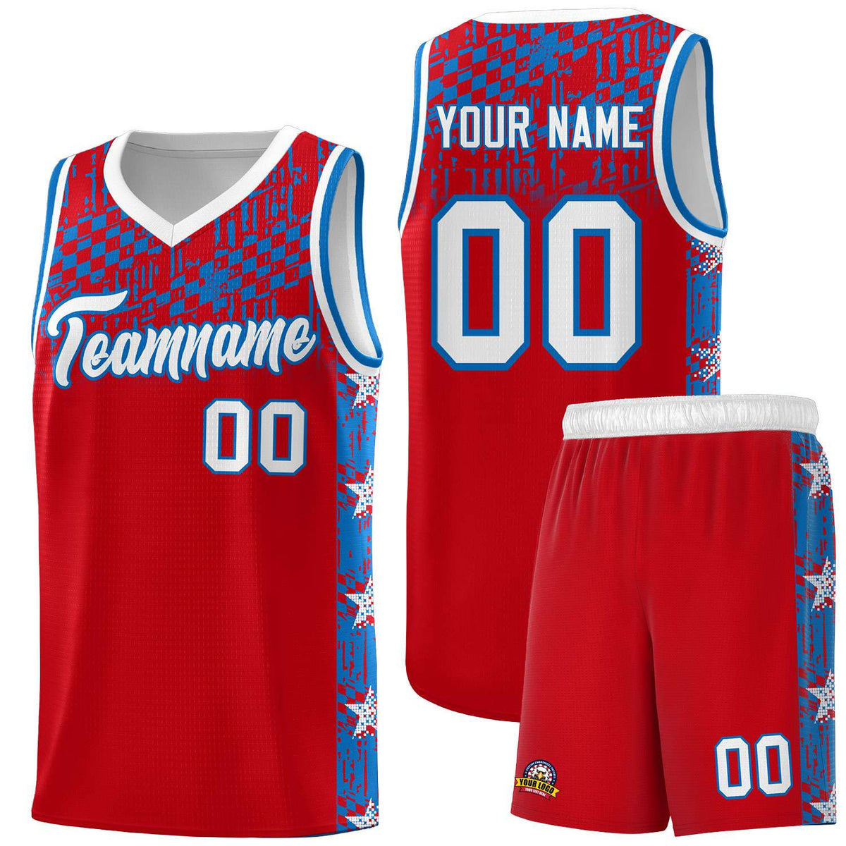 Custom Red Mosaic Stars Pattern Sports Uniform Basketball Jersey|KXKSHOP