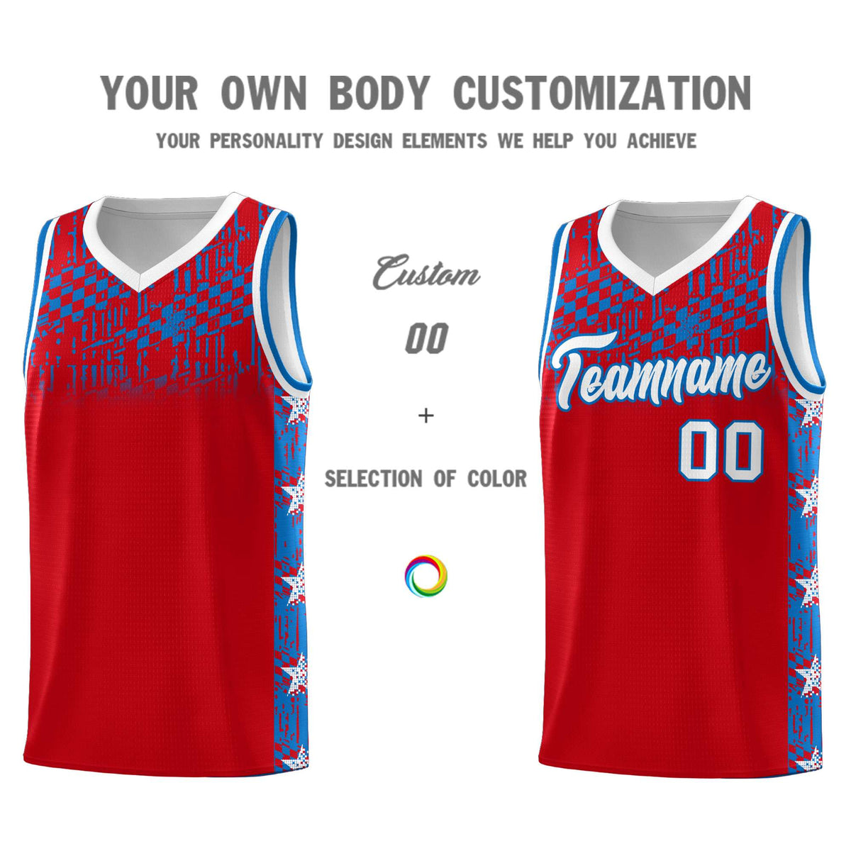 Custom Red Mosaic Stars Pattern Sports Uniform Basketball Jersey|KXKSHOP