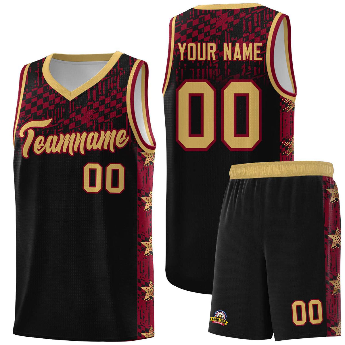 Custom Black Mosaic Stars Pattern Sports Uniform Basketball Jersey|KXKSHOP