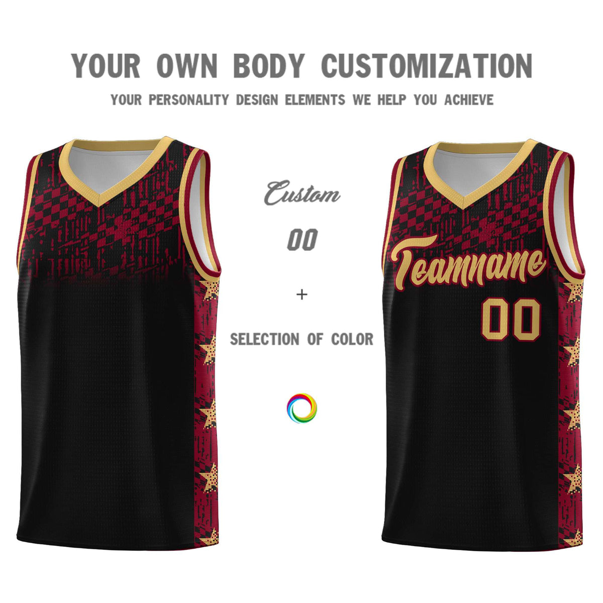 Custom Black Mosaic Stars Pattern Sports Uniform Basketball Jersey|KXKSHOP