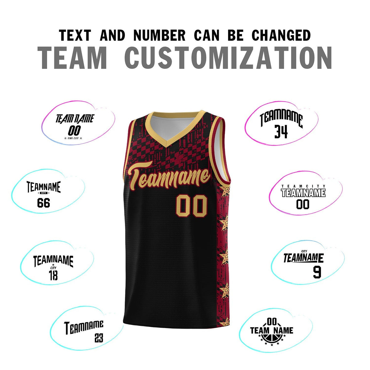 Custom Black Mosaic Stars Pattern Sports Uniform Basketball Jersey|KXKSHOP