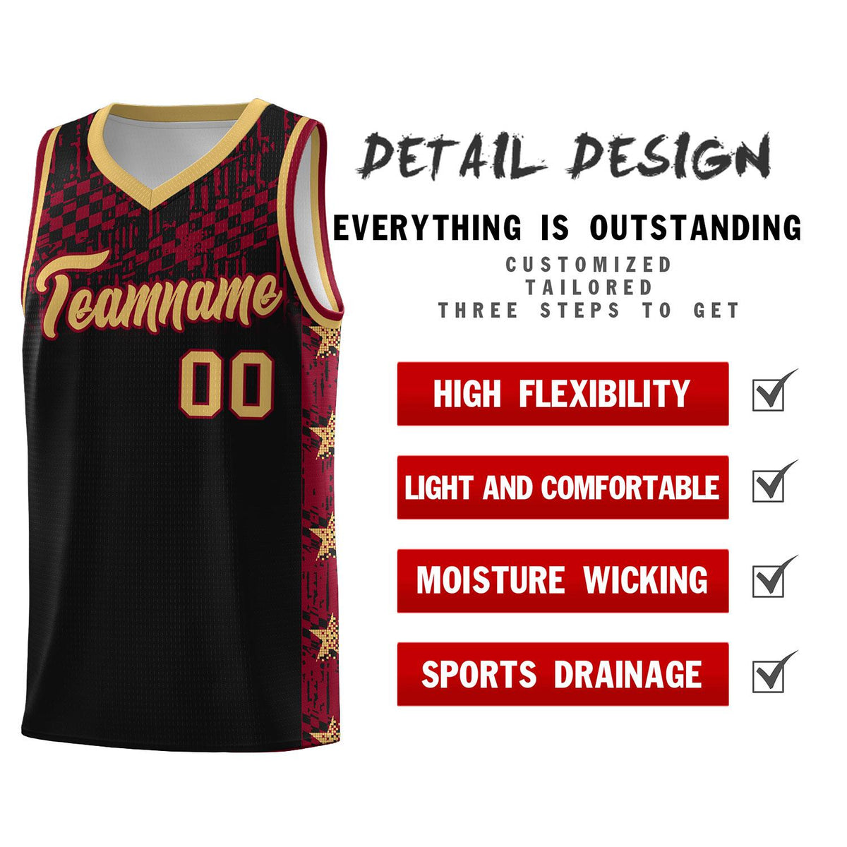 Custom Black Mosaic Stars Pattern Sports Uniform Basketball Jersey|KXKSHOP