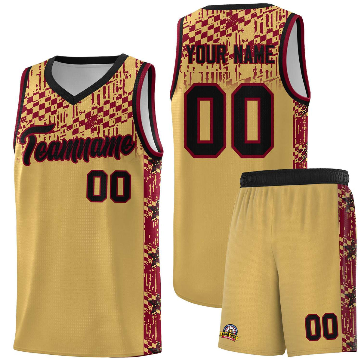 Custom Old Gold Mosaic Stars Pattern Sports Uniform Basketball Jersey|KXKSHOP