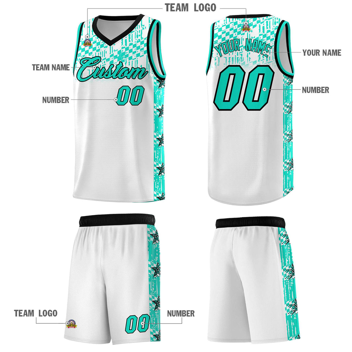Custom White Mosaic Stars Pattern Sports Uniform Basketball Jersey|KXKSHOP