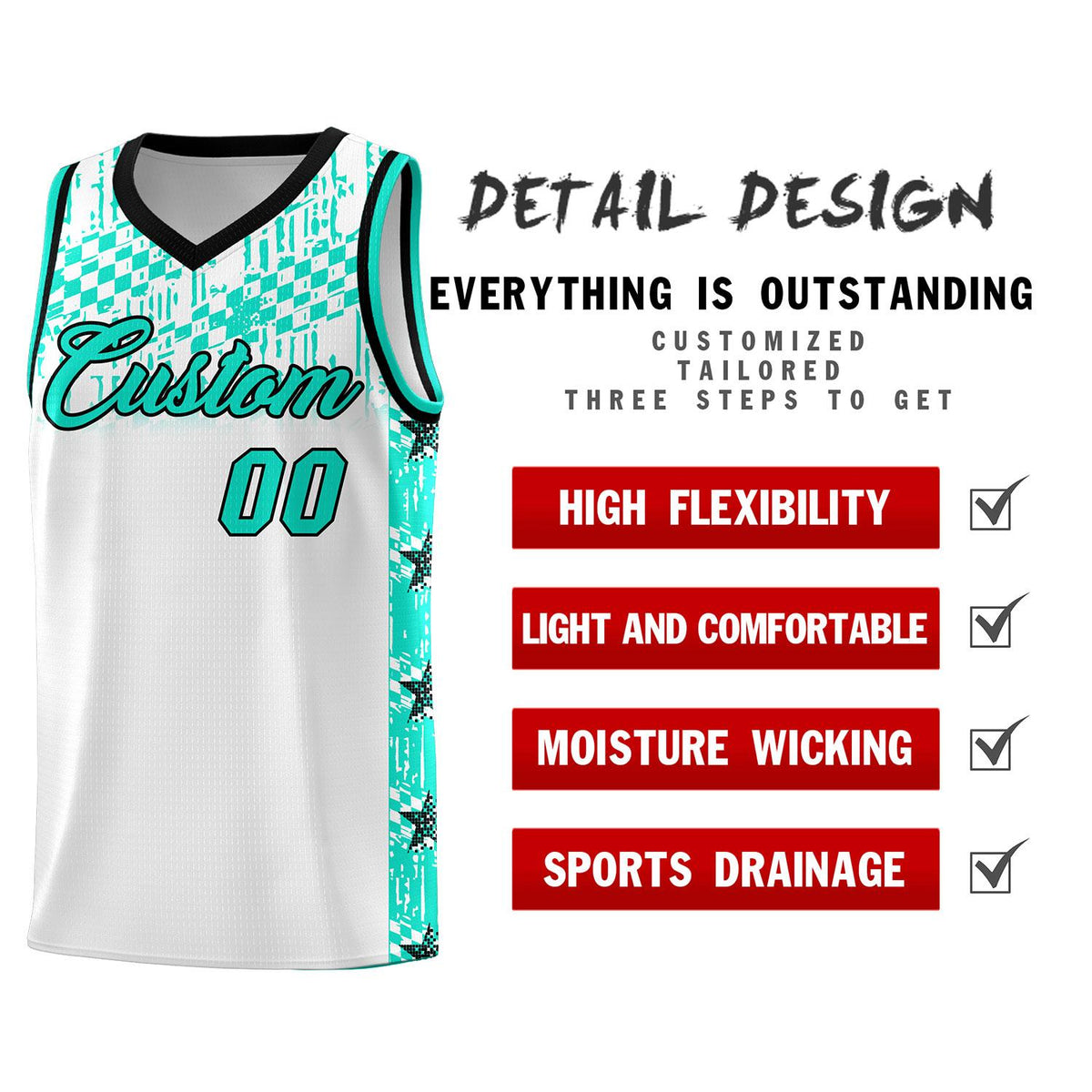 Custom White Mosaic Stars Pattern Sports Uniform Basketball Jersey|KXKSHOP