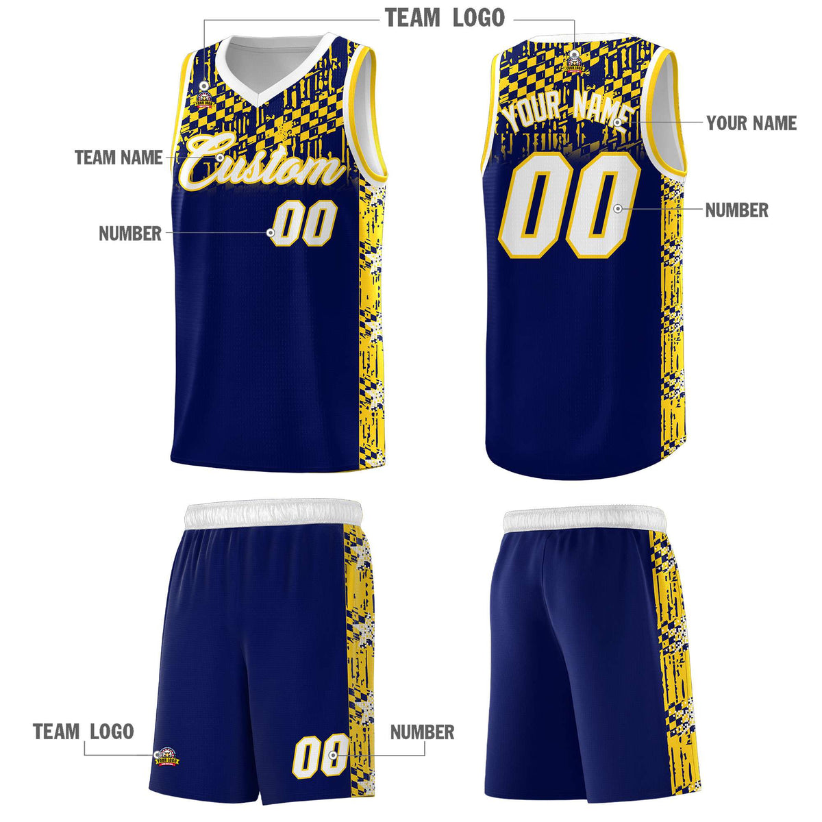 Custom Navy Mosaic Stars Pattern Sports Uniform Basketball Jersey|KXKSHOP