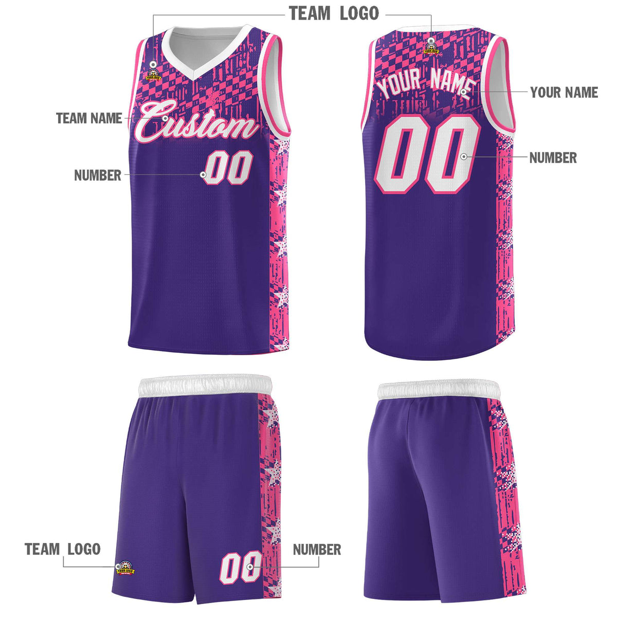 Custom Purple Mosaic Stars Pattern Sports Uniform Basketball Jersey|KXKSHOP
