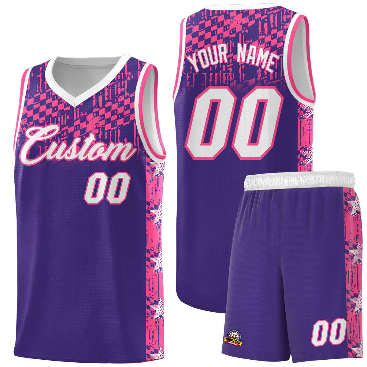 Custom Purple Mosaic Stars Pattern Sports Uniform Basketball Jersey|KXKSHOP