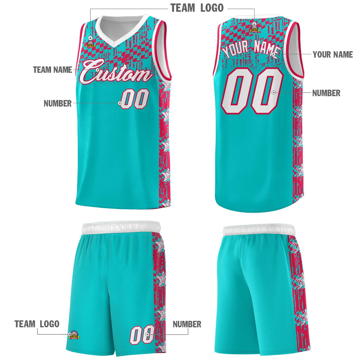 Custom Aqua Mosaic Stars Pattern Sports Uniform Basketball Jersey|KXKSHOP