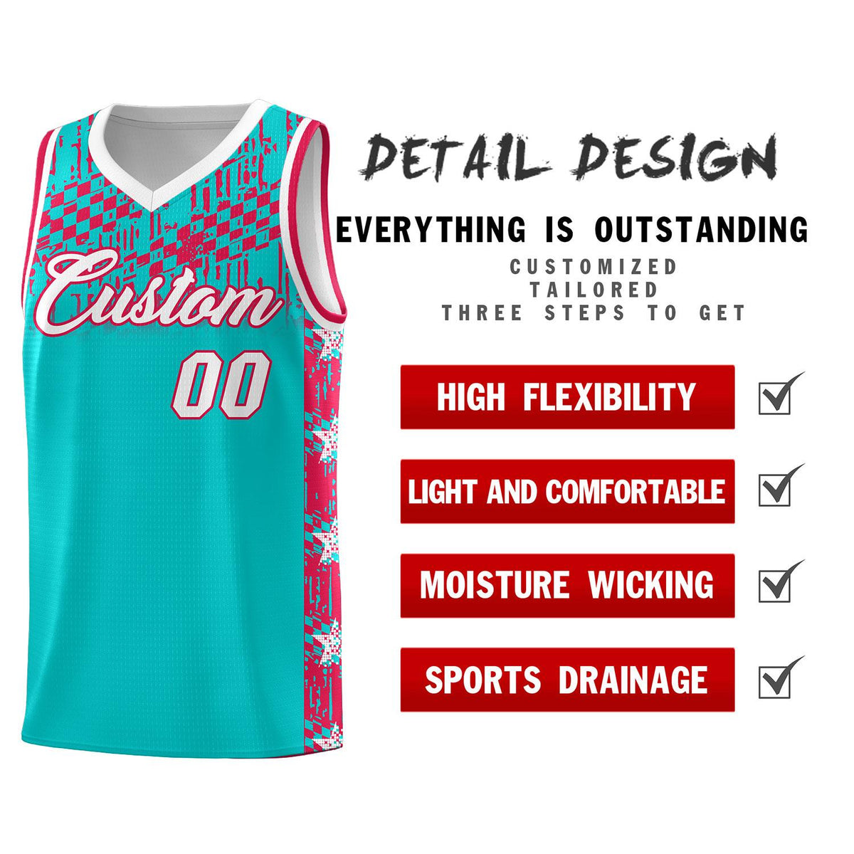 Custom Aqua Mosaic Stars Pattern Sports Uniform Basketball Jersey|KXKSHOP