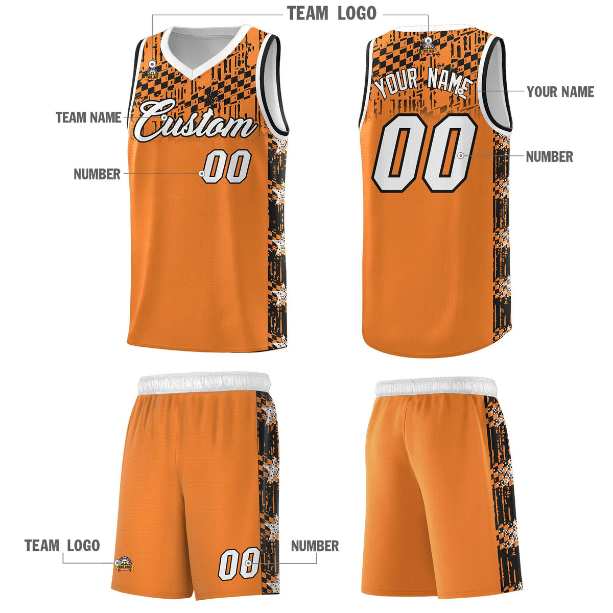 Custom Gold Orange Mosaic Stars Pattern Sports Uniform Basketball Jersey|KXKSHOP
