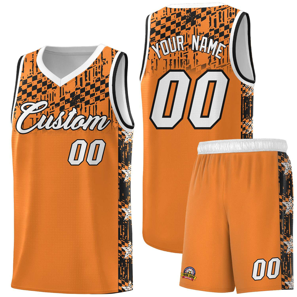 Custom Gold Orange Mosaic Stars Pattern Sports Uniform Basketball Jersey|KXKSHOP