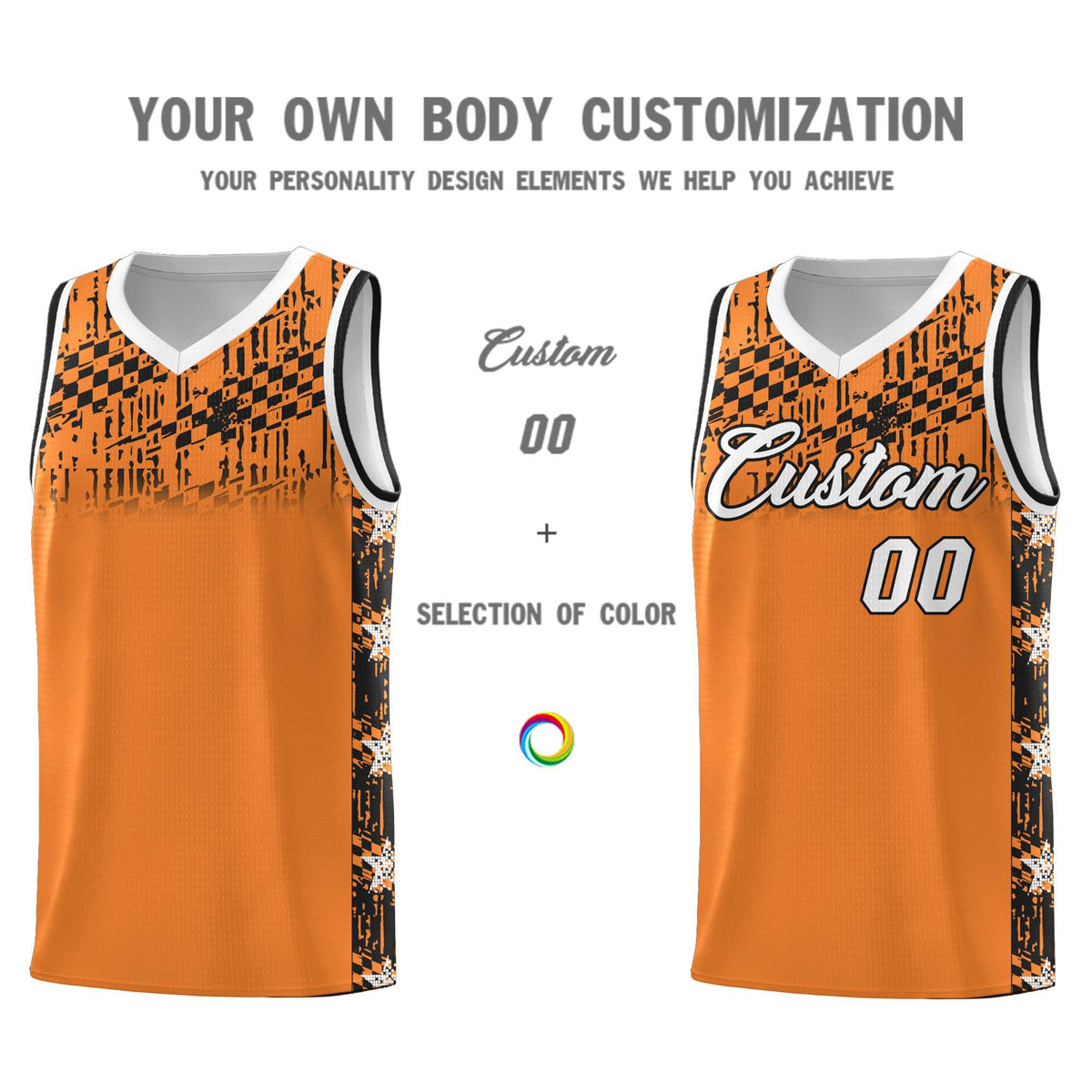 Custom Gold Orange Mosaic Stars Pattern Sports Uniform Basketball Jersey|KXKSHOP