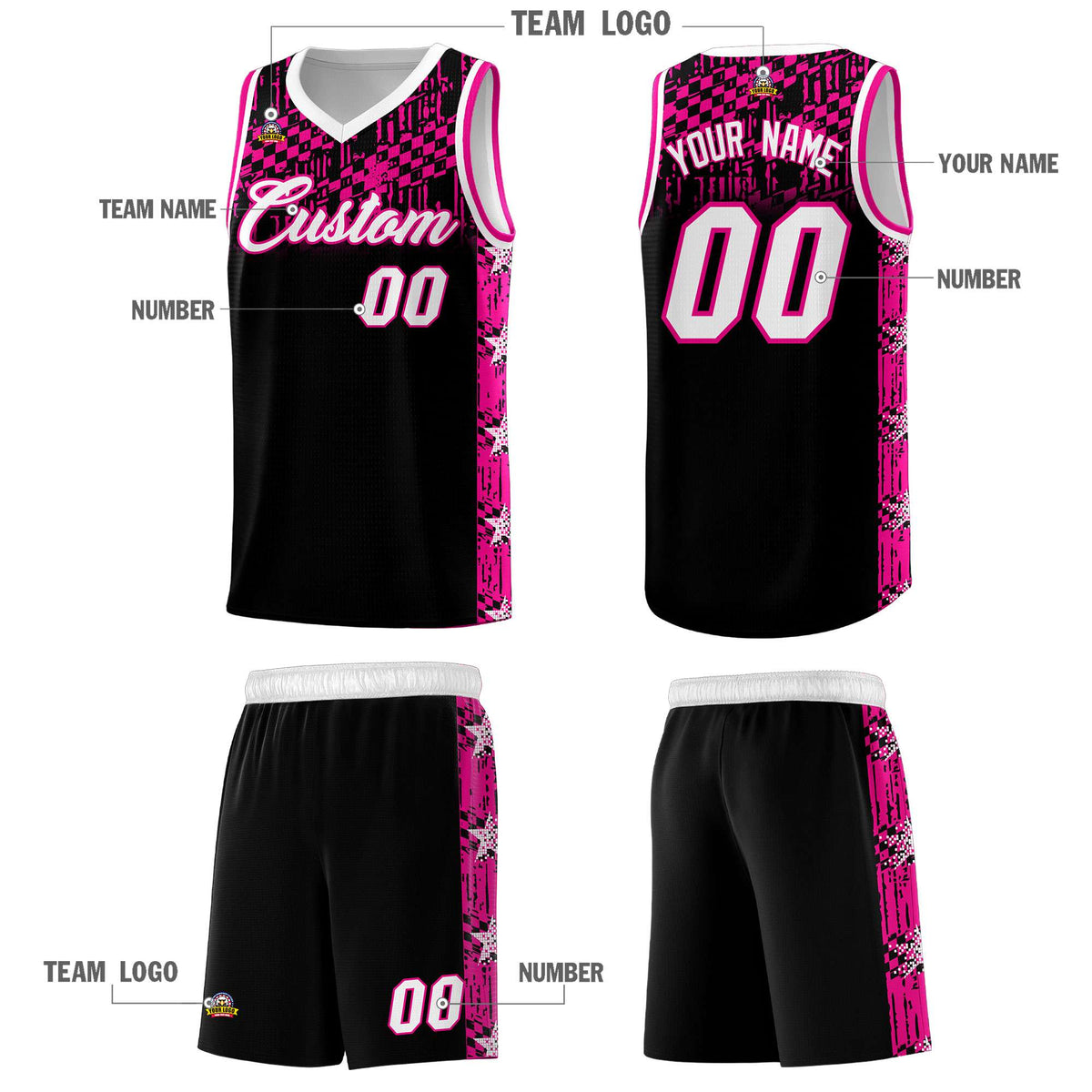 Custom Black Mosaic Stars Pattern Sports Uniform Basketball Jersey|KXKSHOP