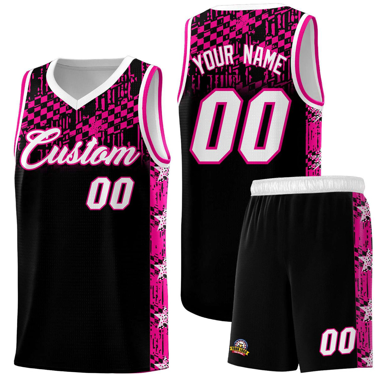 Custom Black Mosaic Stars Pattern Sports Uniform Basketball Jersey|KXKSHOP