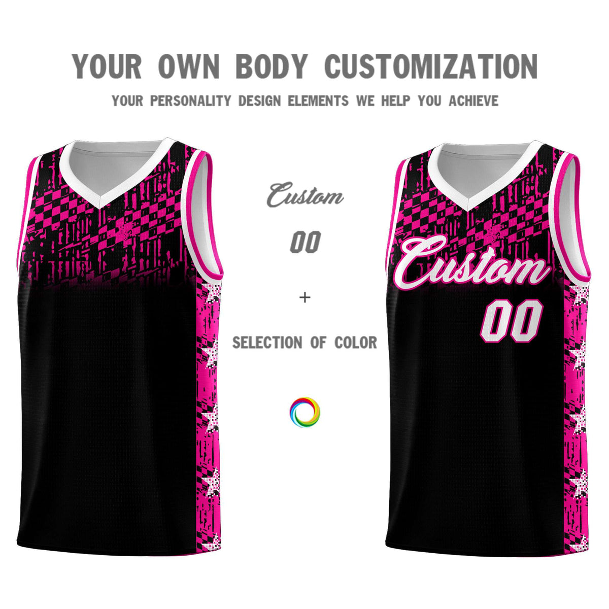 Custom Black Mosaic Stars Pattern Sports Uniform Basketball Jersey|KXKSHOP