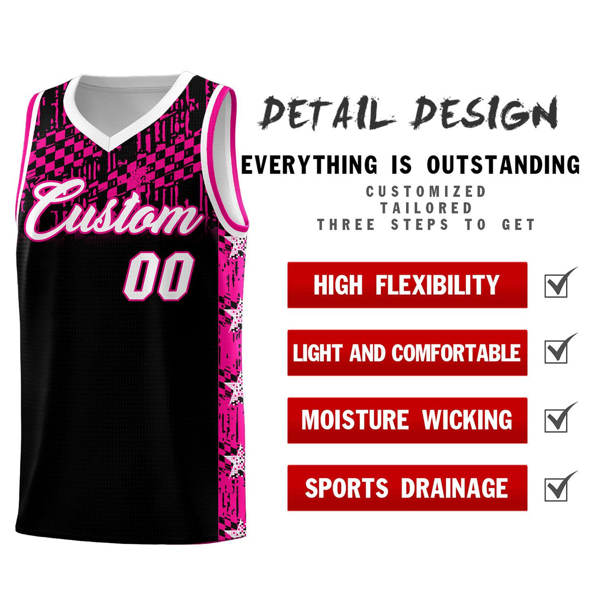 Custom Black Mosaic Stars Pattern Sports Uniform Basketball Jersey|KXKSHOP