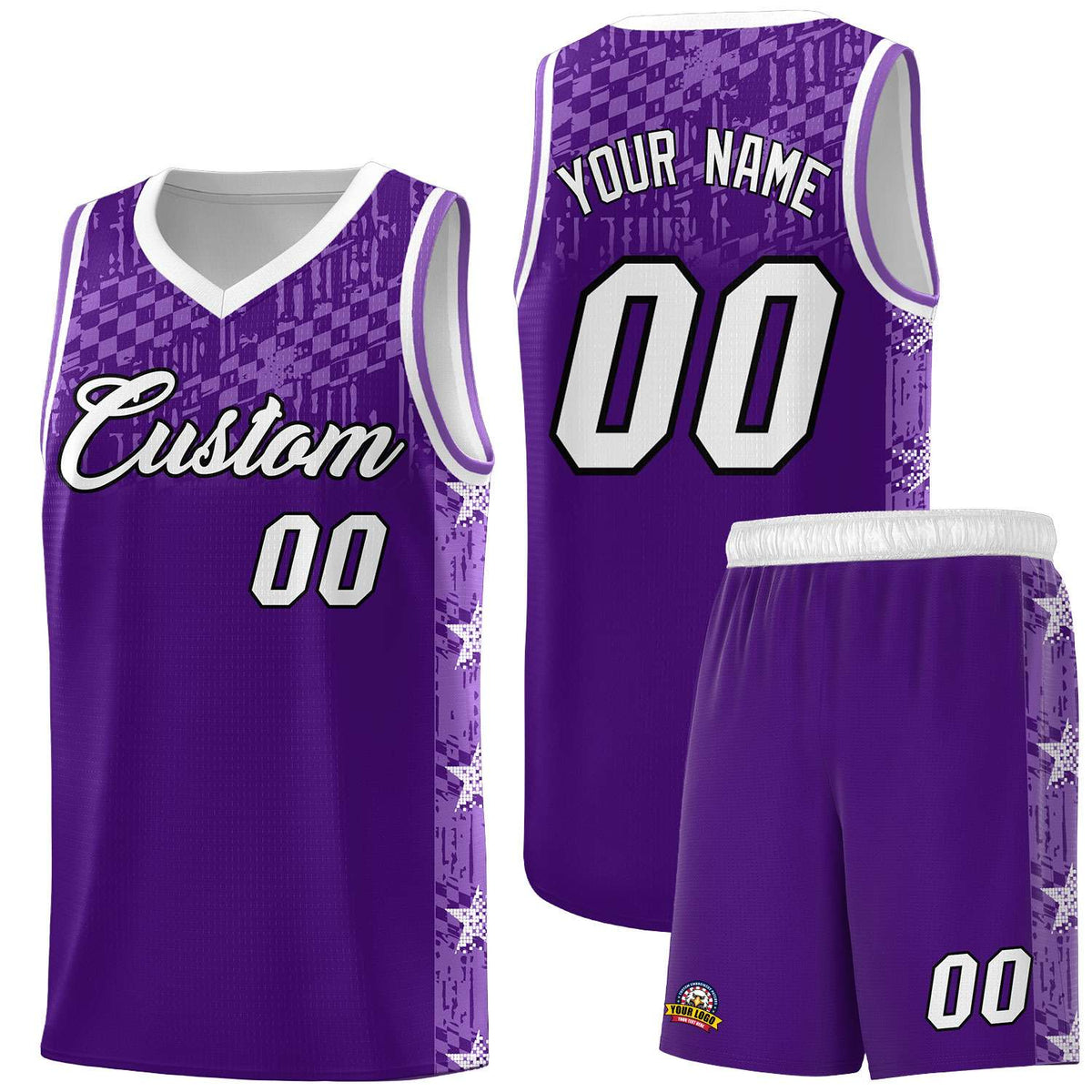 Custom Purple Mosaic Stars Pattern Sports Uniform Basketball Jersey|KXKSHOP
