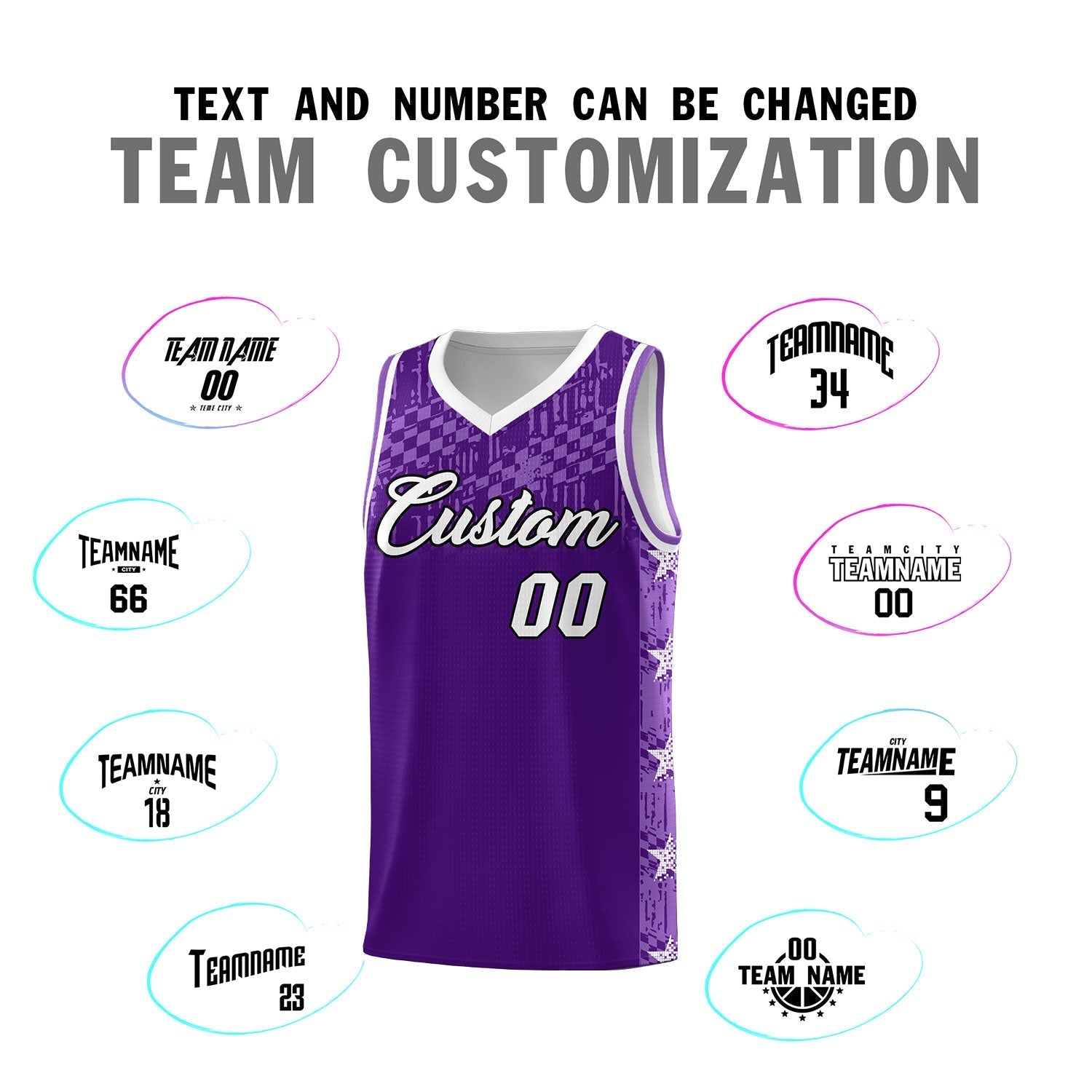 Custom Purple Mosaic Stars Pattern Sports Uniform Basketball Jersey|KXKSHOP