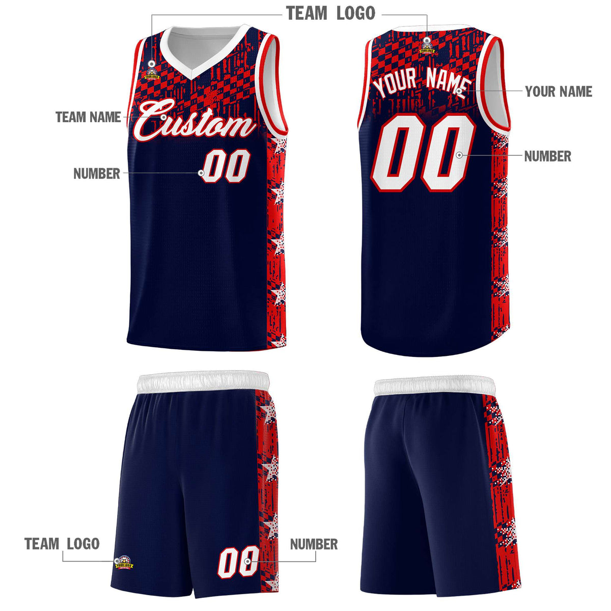 Custom Navy Mosaic Stars Pattern Sports Uniform Basketball Jersey|KXKSHOP