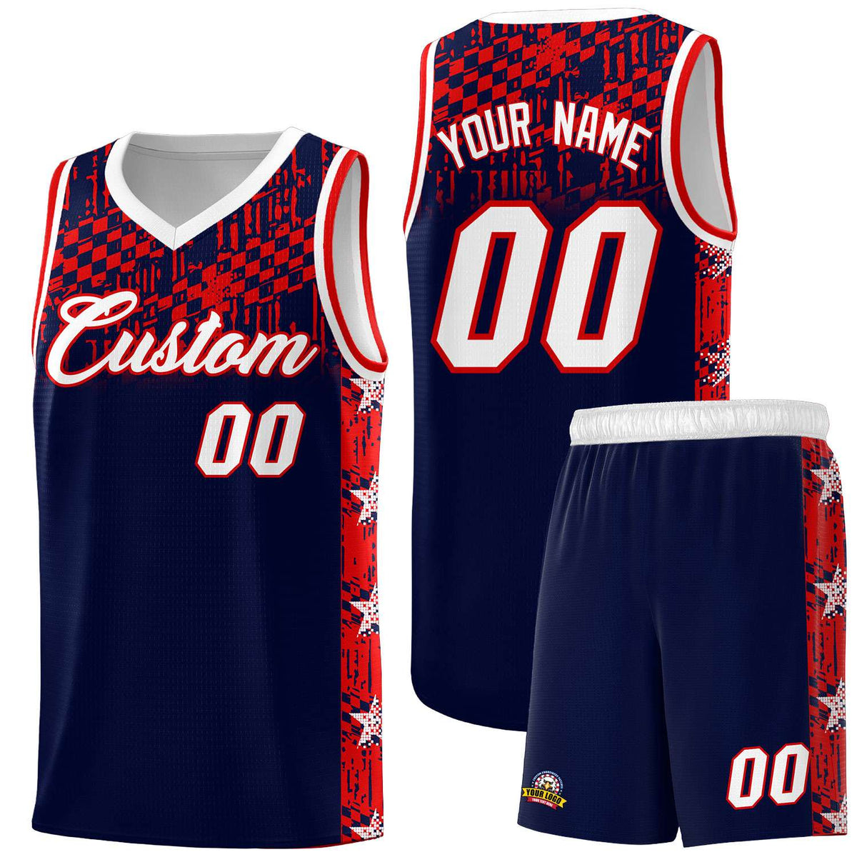 Custom Navy Mosaic Stars Pattern Sports Uniform Basketball Jersey|KXKSHOP