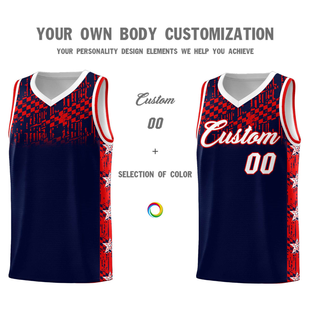 Custom Navy Mosaic Stars Pattern Sports Uniform Basketball Jersey|KXKSHOP