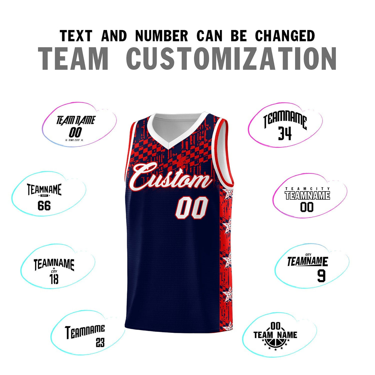 Custom Navy Mosaic Stars Pattern Sports Uniform Basketball Jersey|KXKSHOP