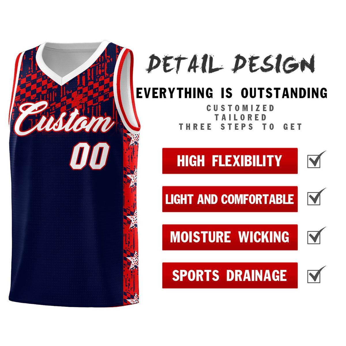 Custom Navy Mosaic Stars Pattern Sports Uniform Basketball Jersey|KXKSHOP