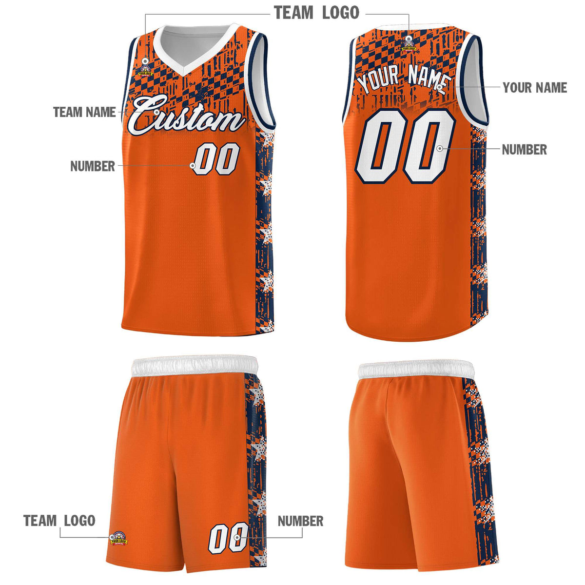 Custom Orange Mosaic Stars Pattern Sports Uniform Basketball Jersey|KXKSHOP