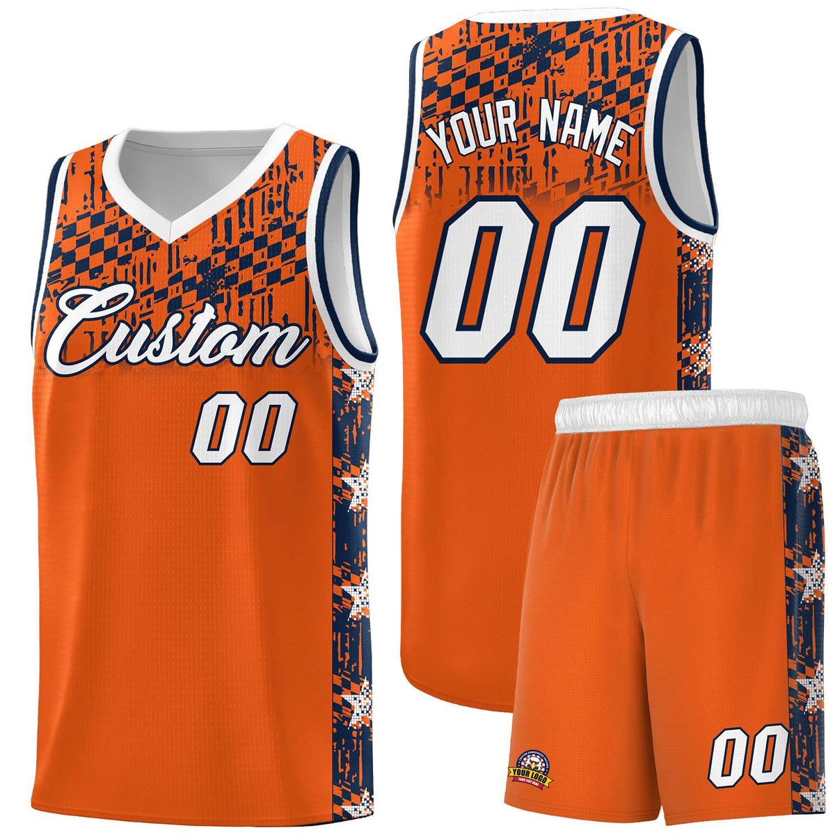 Custom Orange Mosaic Stars Pattern Sports Uniform Basketball Jersey|KXKSHOP
