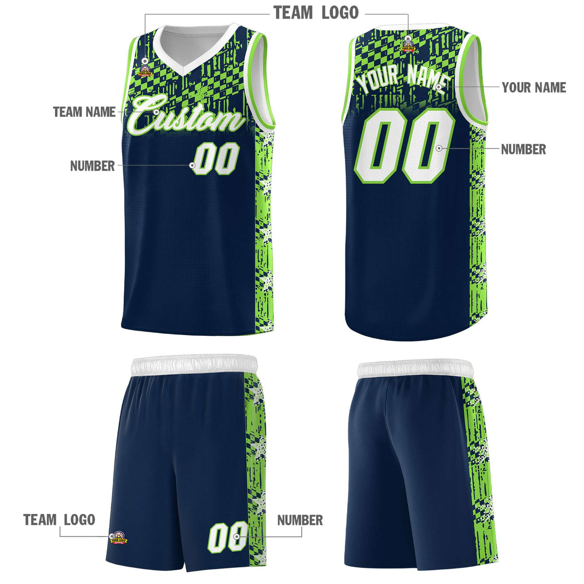 Custom Navy Mosaic Stars Pattern Sports Uniform Basketball Jersey|KXKSHOP