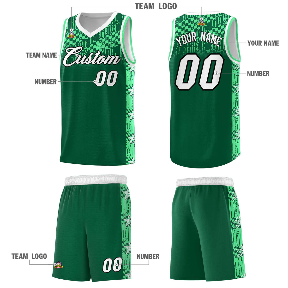Custom Kelly Green Mosaic Stars Pattern Sports Uniform Basketball Jersey|KXKSHOP