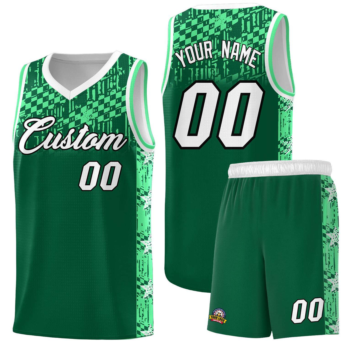 Custom Kelly Green Mosaic Stars Pattern Sports Uniform Basketball Jersey|KXKSHOP